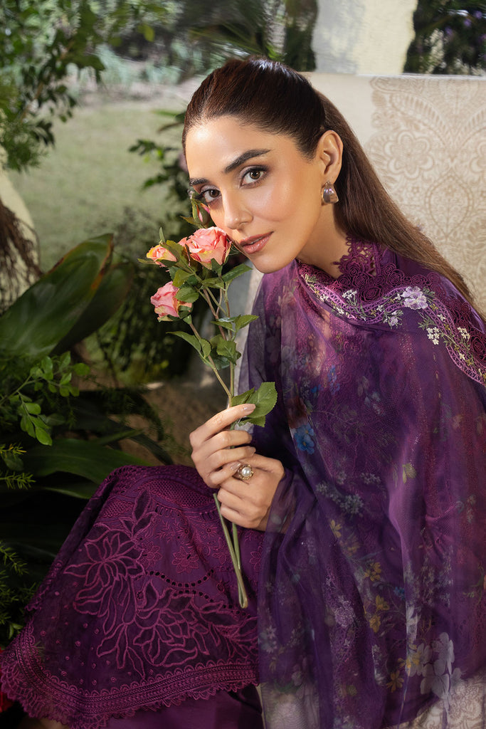 SOBIA NAZIR-3PC LAWN LASERCUT EMBROIDERED SHIRT WITH MONARK PRINT DUPATTA AND TROUSER KUN-3698