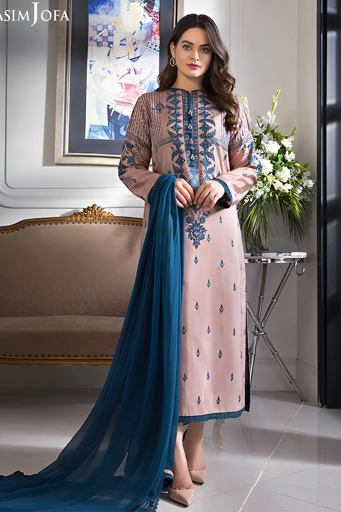 ASIM JOFA 3PC DHANAK EMBROIDERED SUIT-KUN-3510