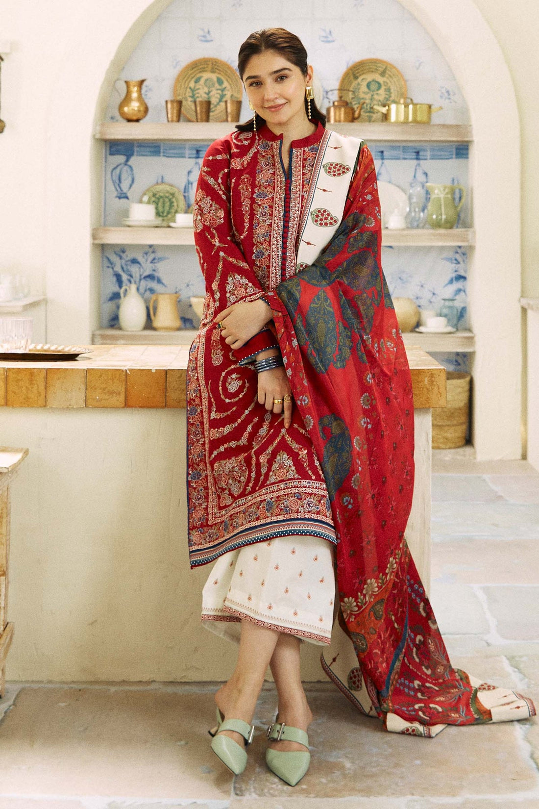 ZARASHAHJAHAN-3PC LAWN EMBROIDERED SHIRT WITH MONARK PRINT DUPATTA AND EMB TROUSER-KUN-3521