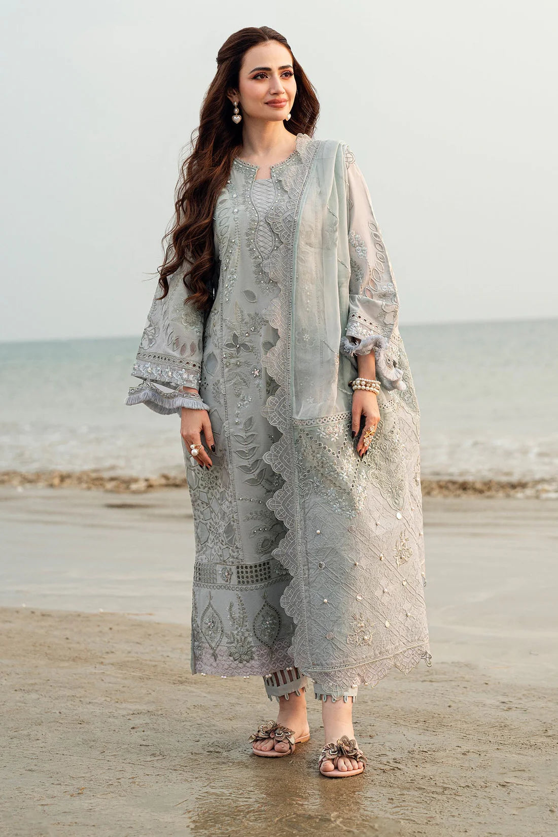 NUREH-3PC DHANAK LASER WORK EMBROIDERED SUIT- KUN-4244