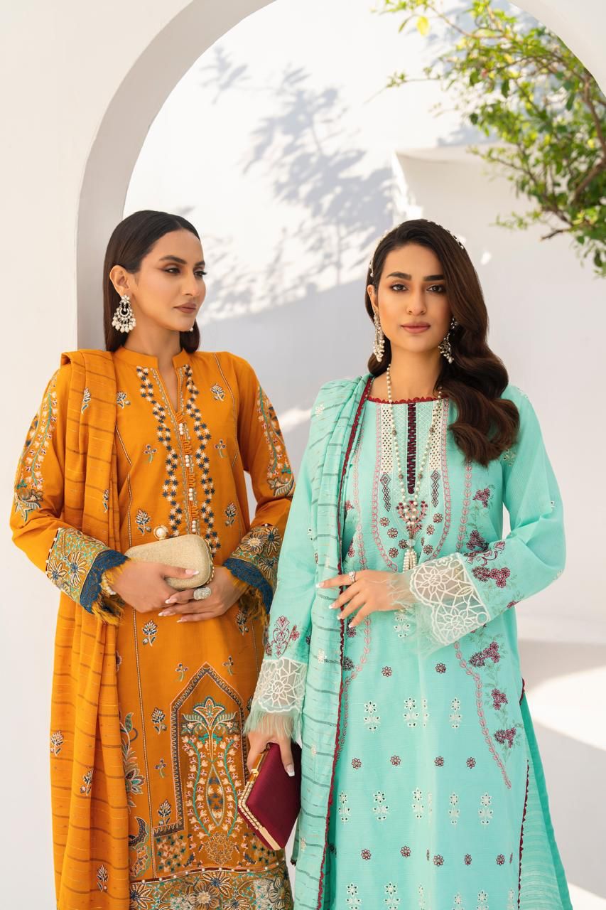 KUN-3PC LAWN EMBROIDERED SHIRT WITH LAWN EMBROIDERED READY TO WEAR DUPATTA-KUN-63