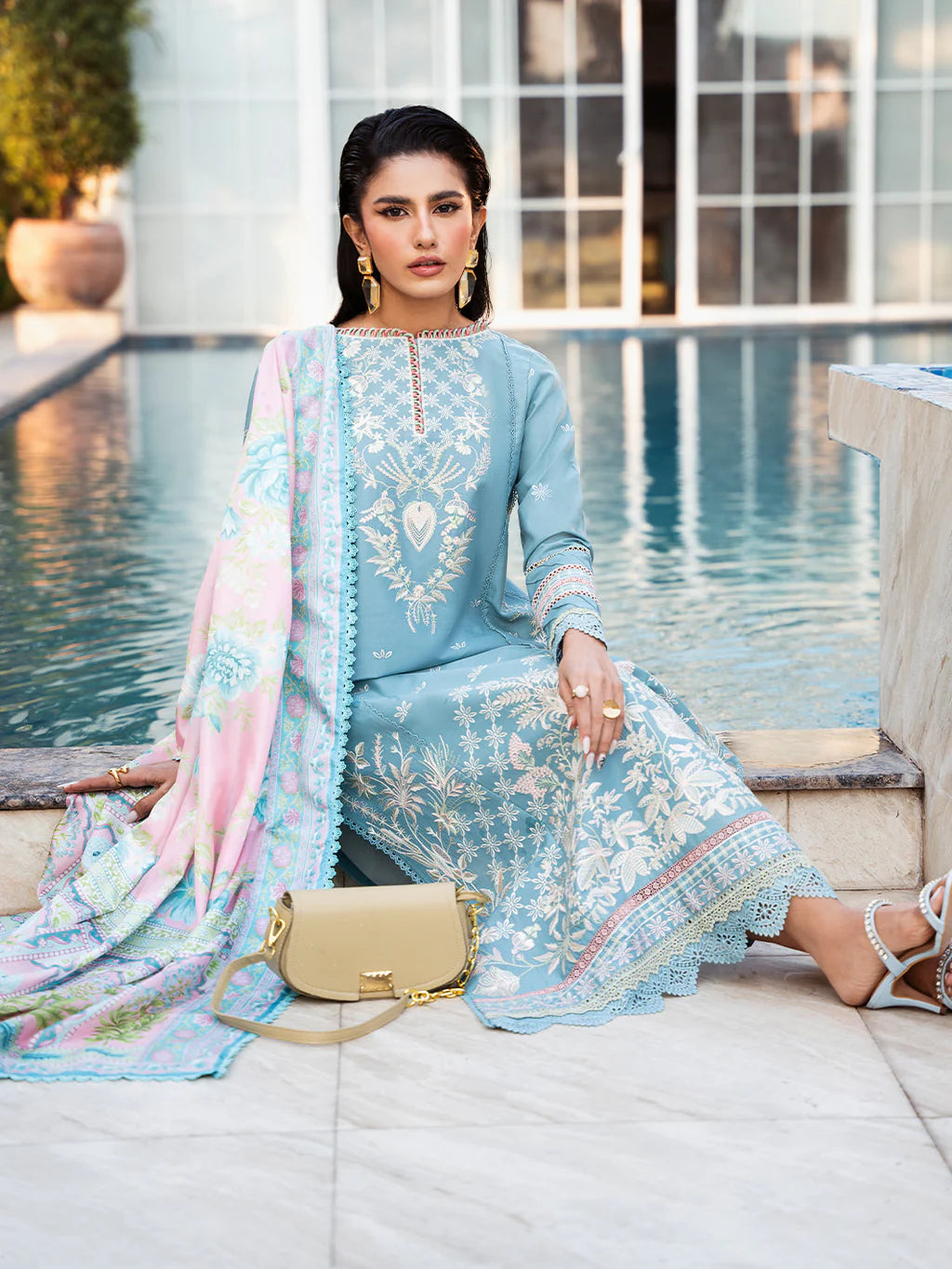 BIN ILYAS-3PC DHANAK SEQUENCE EMBROIDERED SUIT-KUN-4122
