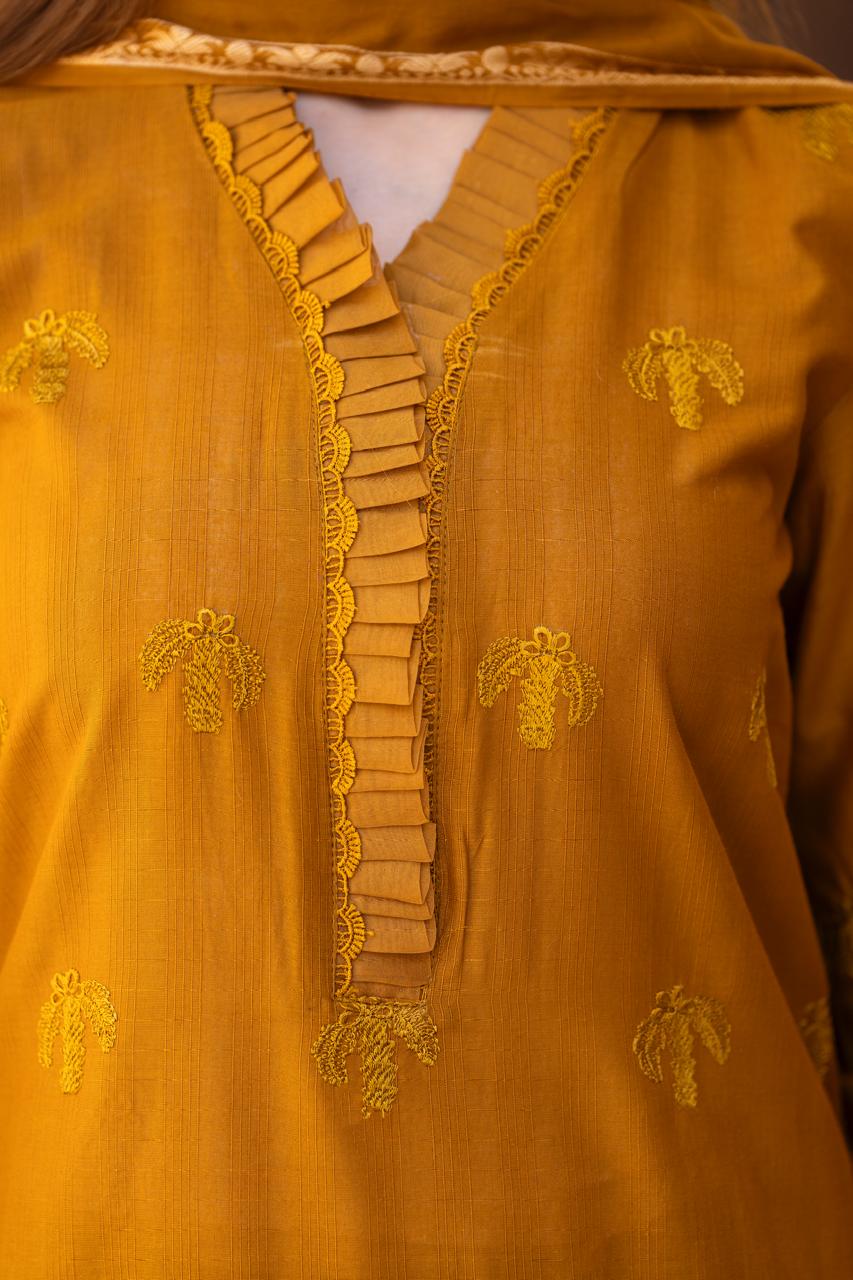 MIRAKHI-3PC LAWN CHIKENKARI EMBROIDERED SHIRT WITH LAWN JAQUARD PRINT DUPATTA -KUN-2001-M