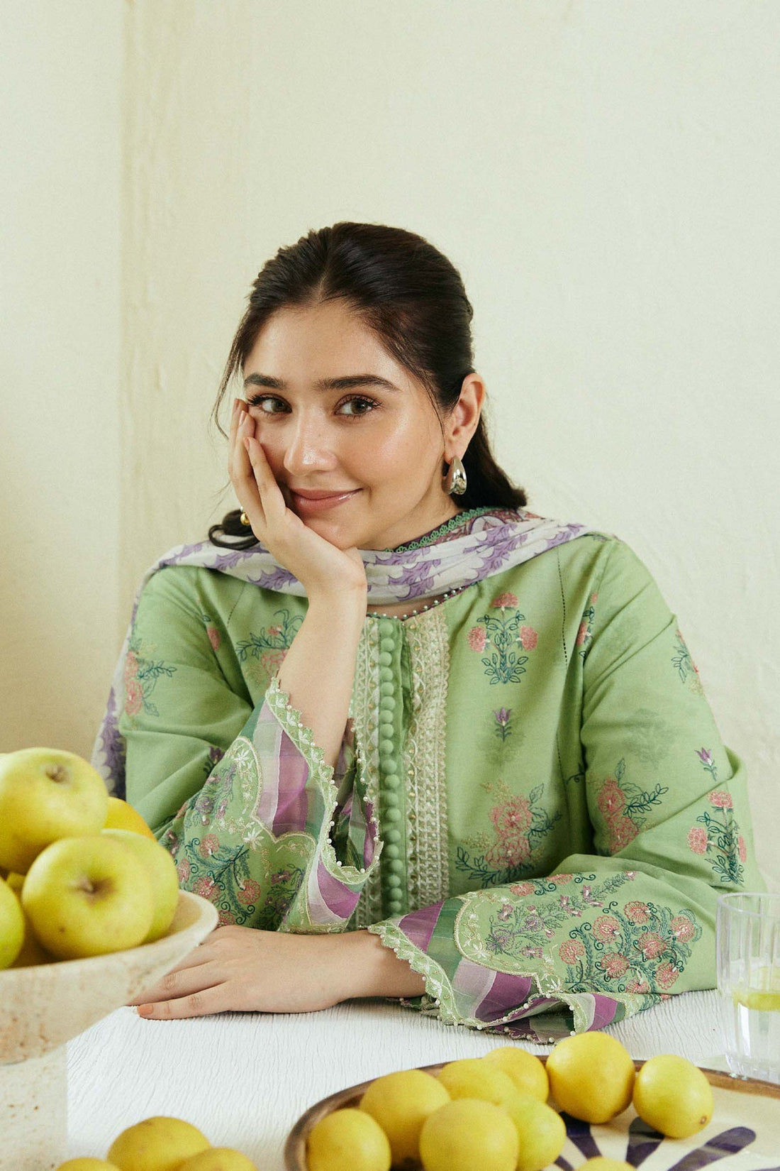 ZAHRA SHAHJAHAN- 3PC LAWN EMBROIDERED SHIRT WITH MONARK PRINT DUPATTA & EMB TROUSER -KUN-3571