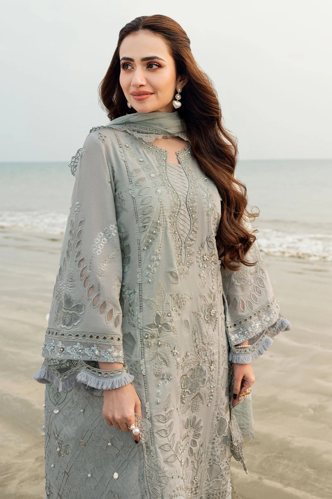 NUREH-3PC DHANAK LASER WORK EMBROIDERED SUIT- KUN-4244