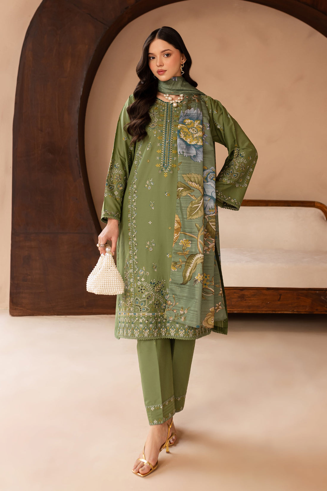 BATIK-3PC LAWN EMBROIDERED SHIRT WITH MONARK PRINT DUPATTA AND EMB TROUSER-KUN-3700