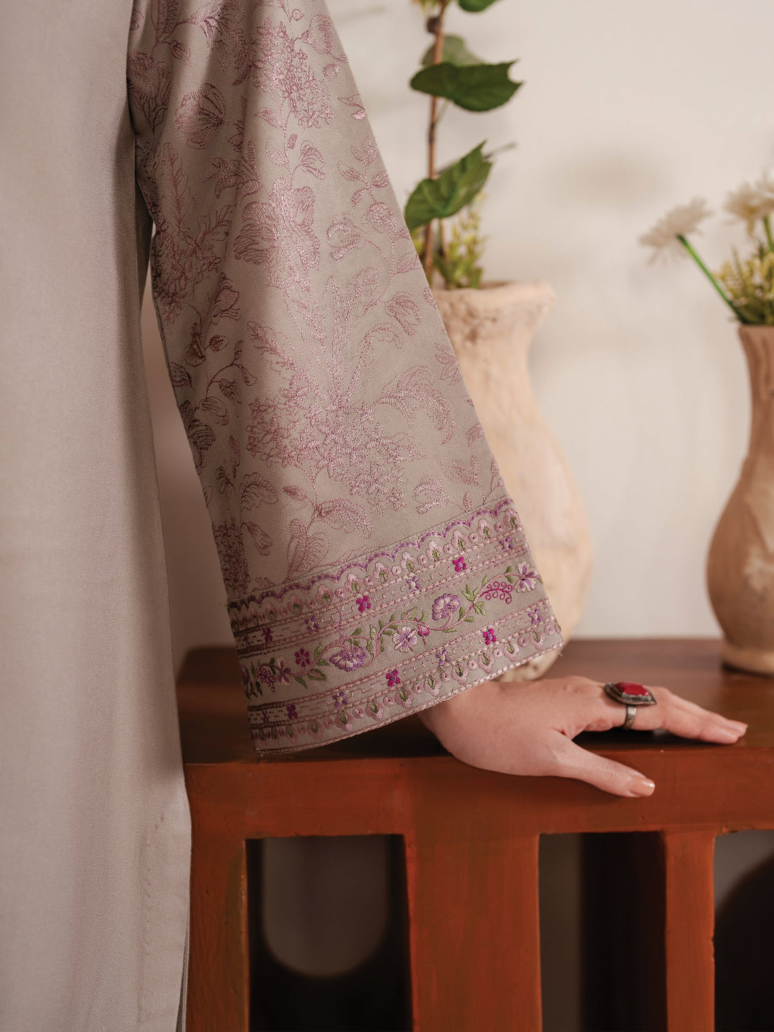 GARNET-3PC LAWN EMBROIDERED SHIRT WITH MONARK PRINT DUPATTA AND TROUSER-KUN-3534