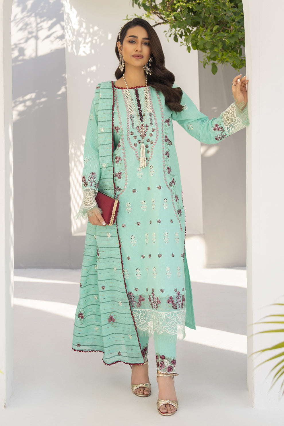 KUN-3PC LAWN EMBROIDERED SHIRT WITH LAWN EMBROIDERED READY TO WEAR DUPATTA-KUN-63