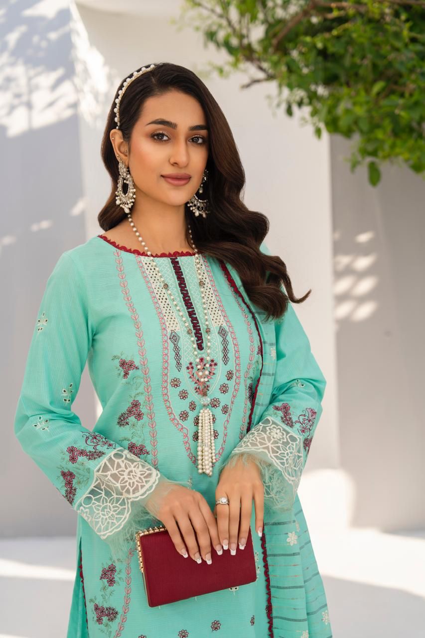 KUN-3PC LAWN EMBROIDERED SHIRT WITH LAWN EMBROIDERED READY TO WEAR DUPATTA-KUN-63