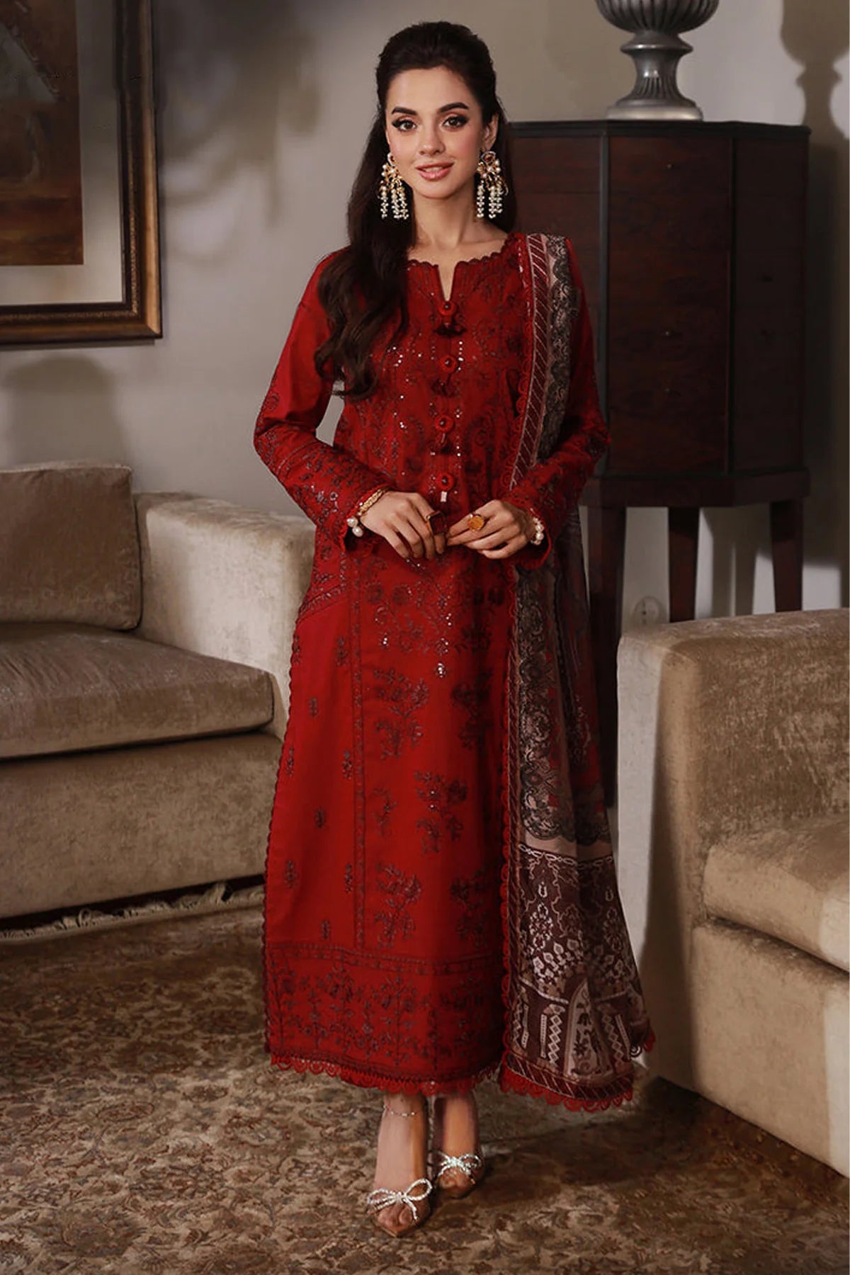 ASIM JOFA-3PC DHANAK SEQUIN EMBROIDRED SUIT KUN-4228