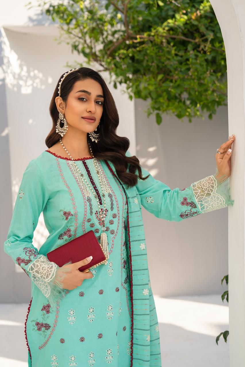 KUN-3PC LAWN EMBROIDERED SHIRT WITH LAWN EMBROIDERED READY TO WEAR DUPATTA-KUN-63