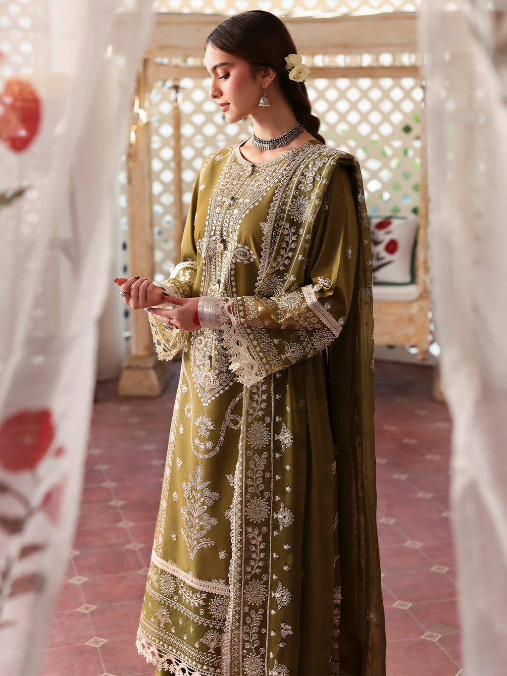 MAHNUR-3PC DHANAK EMBROIDERED SUIT-4033