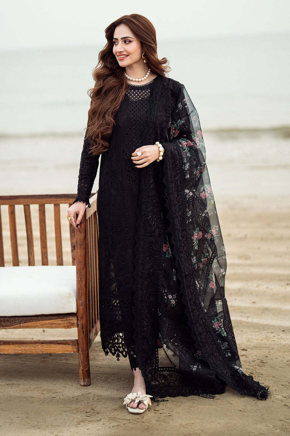 NUREH-3PC DHANAK LASER WORK EMBROIDERED SUIT KUN-3544