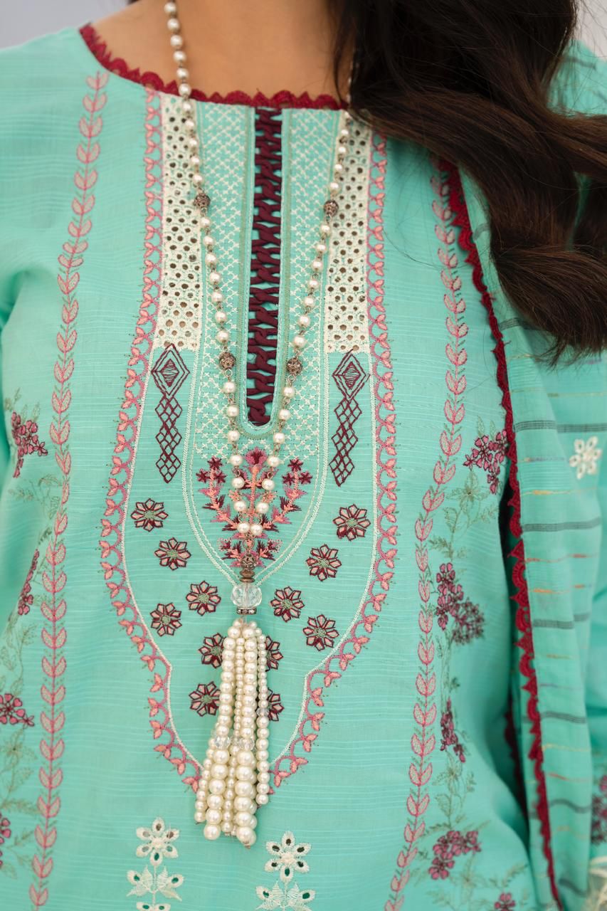 KUN-3PC LAWN EMBROIDERED SHIRT WITH LAWN EMBROIDERED READY TO WEAR DUPATTA-KUN-63