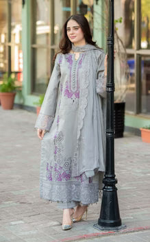 LIBASS-3PC DHANAK EMBROIDED SUIT KUN-2393