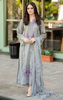 LIBASS-3PC DHANAK EMBROIDED SUIT KUN-2393