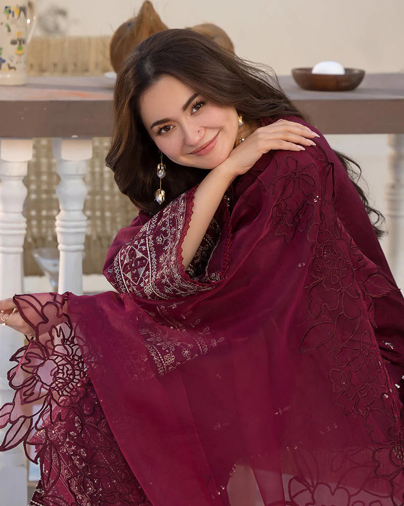 QALAMQAR-3PC DHANAK EMBROIDERED SUIT