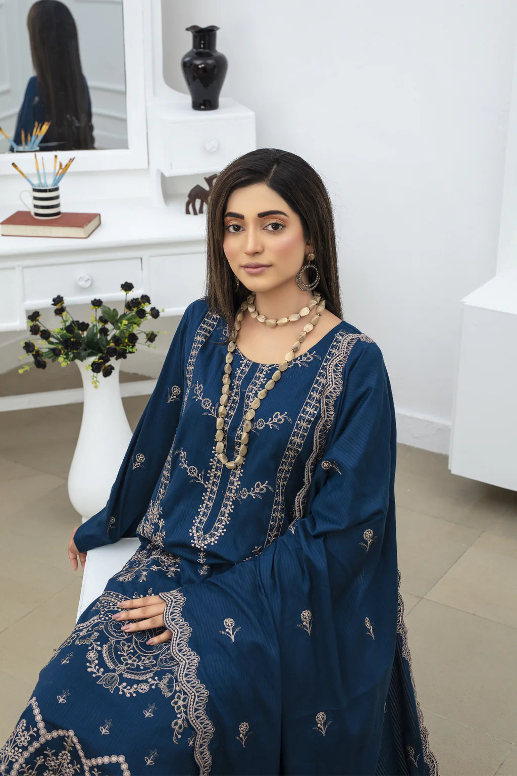 KUNFASHION-3PC DHANAK EMBROIDRED SUIT-KUN-3234