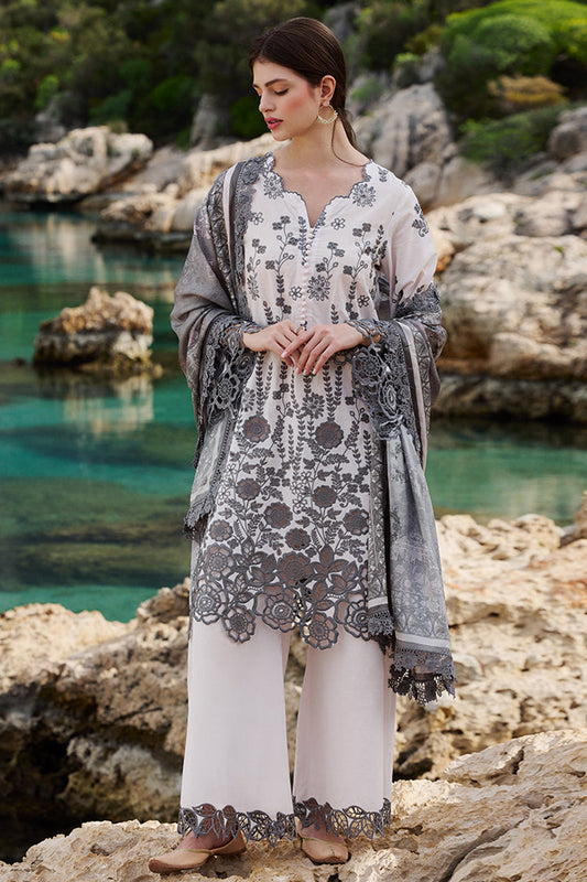 IMAGE-3PC LAWN EMBROIDERED SHIRT WITH CHIFFON PRINT DUPATTA AND EMB TROUSER-KUN-3710