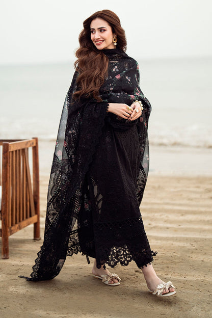 NUREH-3PC LAWN CHIKENKARI LASER EMBROIDERED SHIRT WITH ORGANZA EMBROIDERED PRINT DUPATTA-EID FESTIVE