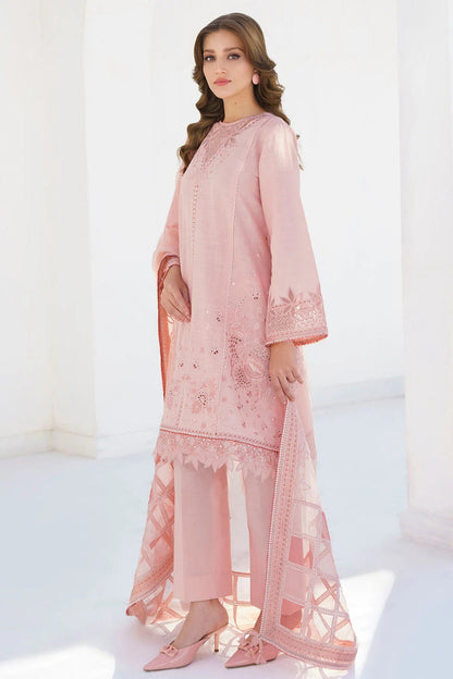 JAZMIN- 3PC LAWN HEAVY EMBROIDERED SHIRT WITH ORGANZA EMBROIDERY DUPATTA-KUN-2756-PEACH