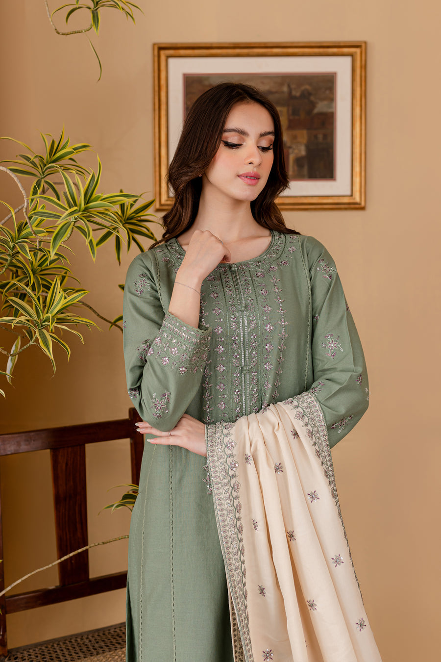 JAZMIN - 3PC LAWN EMBROIDERED SHIRT WITH LAWN EMBROIDERED DUPATTA AND LAWN TROUSER-KUN-3501