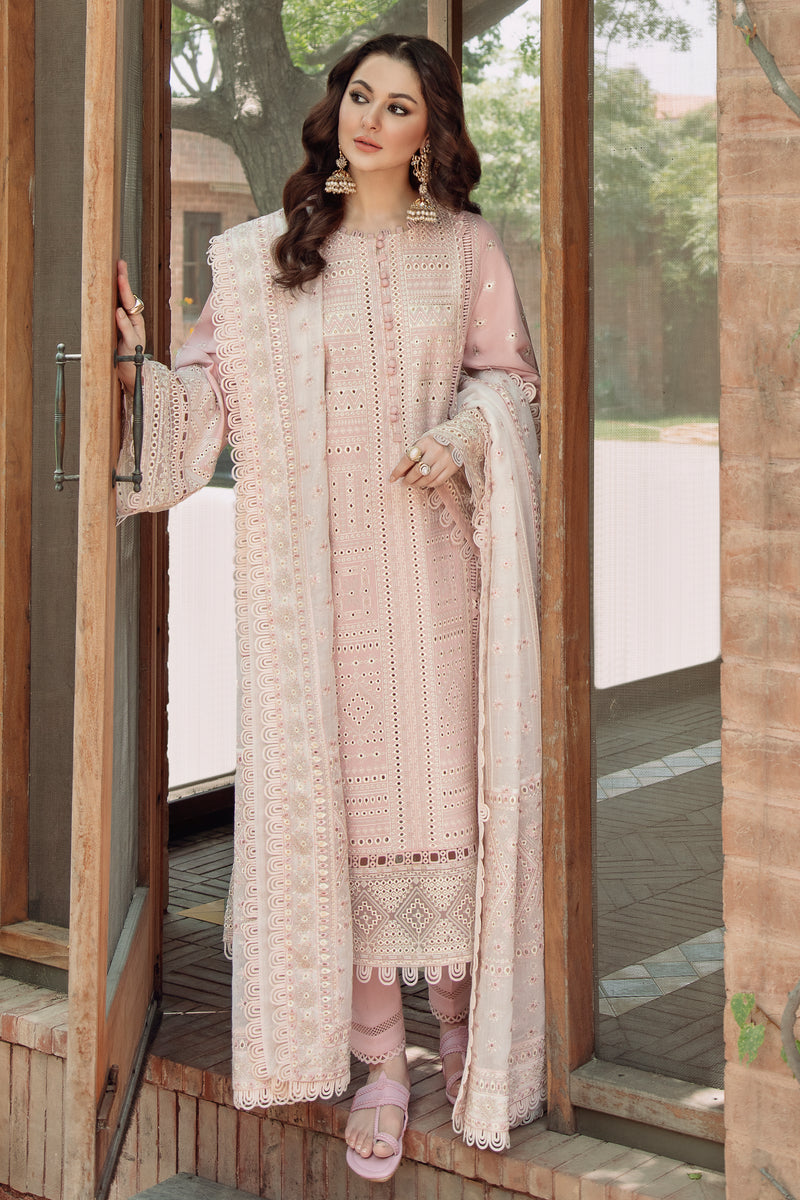 JAZMIN-3PC LAWN LASERCUT EMBROIDERED SHIRT WITH MONARK EMBROIDERED DUPATTA AND TROUSER KUN-3702