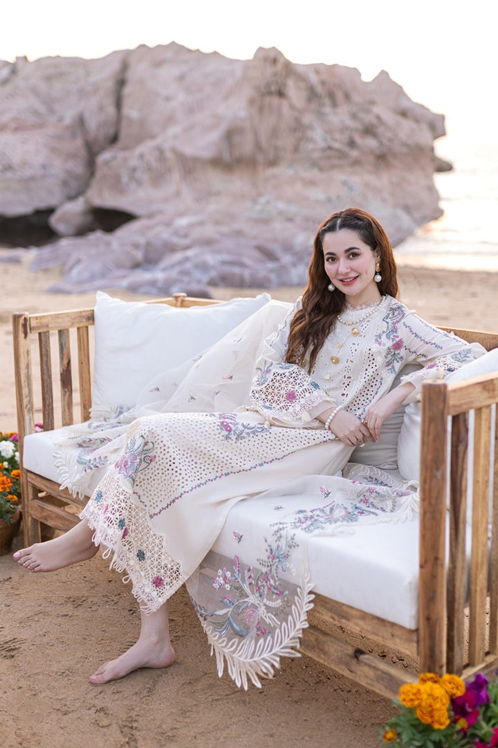 QALAMQAR- 3PC CHIKENKARI LAWN EMBROIDERED WITH ORGANZA HEAVY EMBROIDERED READY TO WEAR DUPATTA -KUN -2714