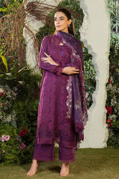 SOBIA NAZIR-3PC LAWN LASERCUT EMBROIDERED SHIRT WITH MONARK PRINT DUPATTA AND TROUSER KUN-3698