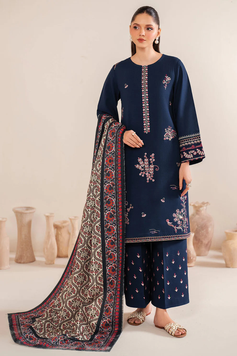 GARNET-3PC LAWN EMBROIDERED SHIRT WITH MONARK PRINT DUPATTA & LAWN TROUSER-KUN-3540