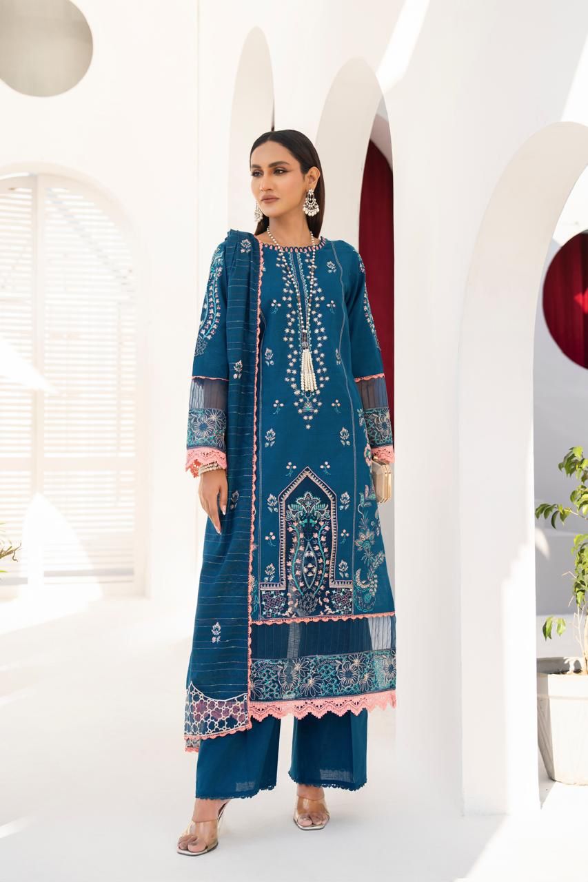 KUN-3PC LAWN EMBROIDERED SHIRT WITH LAWN EMBROIDERED READY TO WEAR DUPATTA-BIC-65