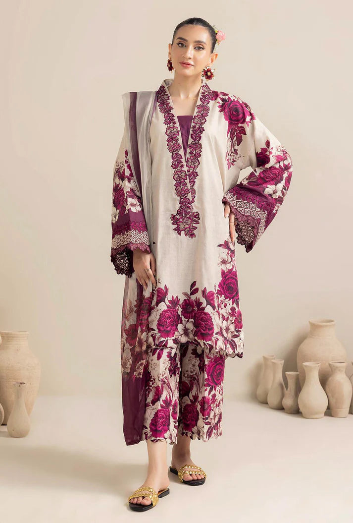 ADAN LIBAS-3PC LAWN PRINTED EMB SHIRT WITH CHIFFON PRINT DUPATTA AND PRINT TROUSER-KUN-2516