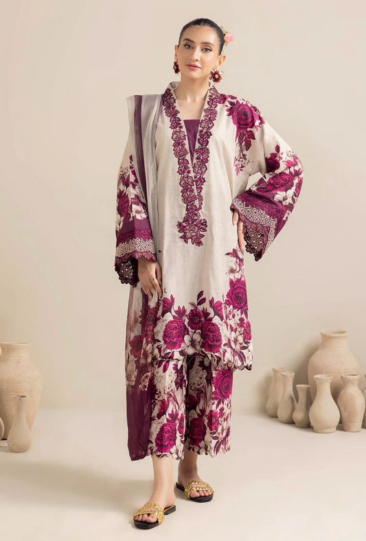 ADAN LIBAS-3PC LAWN PRINTED EMB SHIRT WITH CHIFFON PRINT DUPATTA AND PRINT TROUSER-KUN-2516