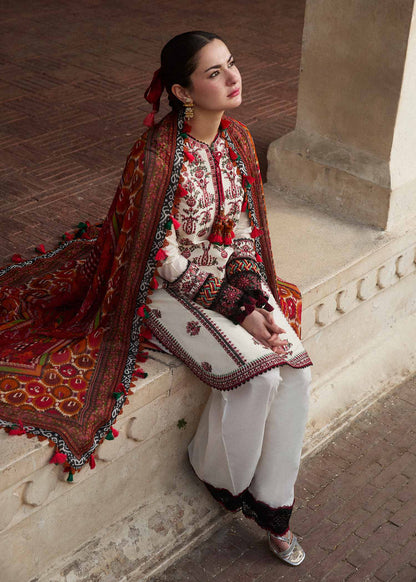 HUSSAIN REHAR- 3PC LAWN EMBROIDERED SHIRT WITH MONARK PRINT DUPATTA & TROUSER-KUN -3602