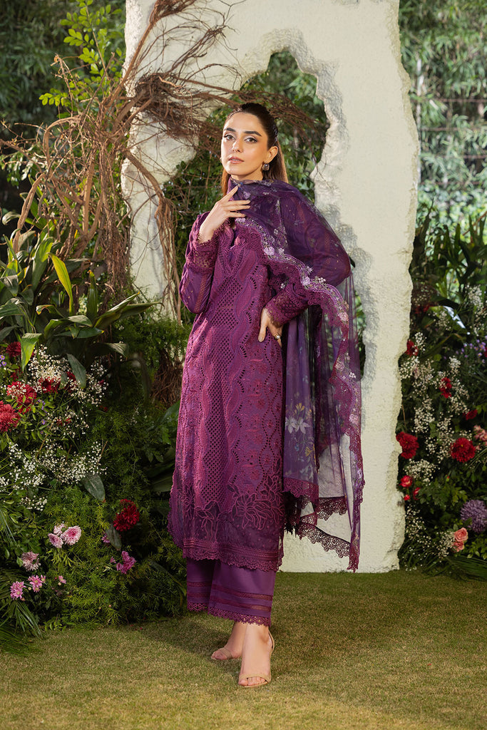 SOBIA NAZIR-3PC LAWN LASERCUT EMBROIDERED SHIRT WITH MONARK PRINT DUPATTA AND TROUSER KUN-3698