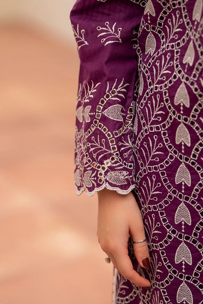 MIRAKHI-3PC LAWN CHIKENKARI EMBROIDERED SHIRT WITH LAWN TUBE SLUB DUPATTA-KUN-PLUM