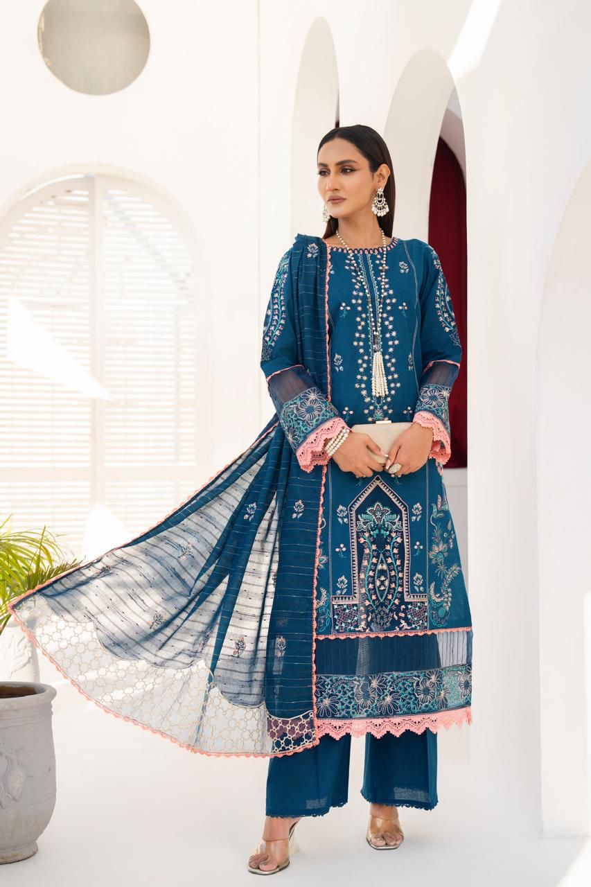 KUN-3PC LAWN EMBROIDERED SHIRT WITH LAWN EMBROIDERED READY TO WEAR DUPATTA-BIC-65