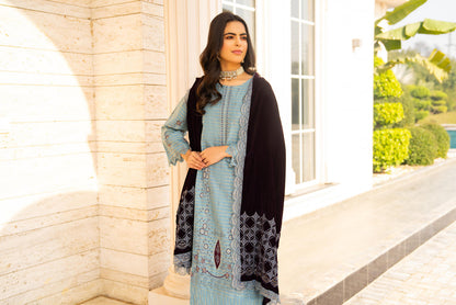 Kun-3PC KHADDAR EMBROIDERED SHIRT WITH VELVET EMBROIDERED READY TO WEAR SHAWL-Kun-1522