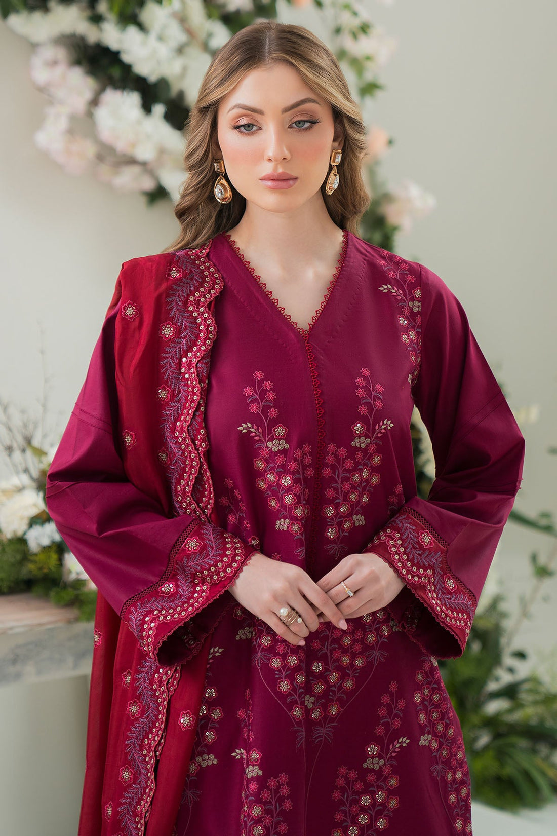 ZIVA- LAWN 3PC EMBROIDERED SHIRT WITH BAMBER CHIFFON EMBROIDERED DUPATTA WITH TROUSER -KUN- 2741