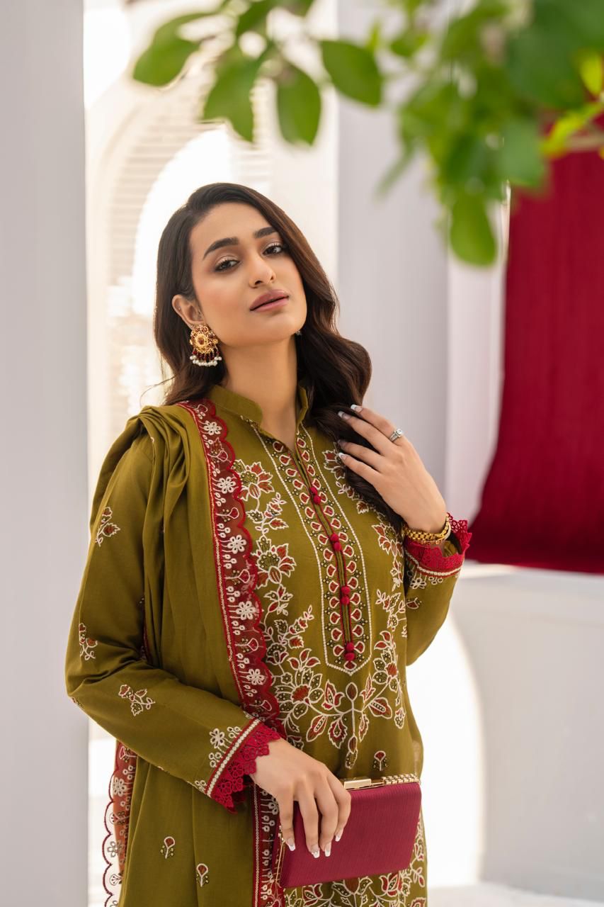 KUN-3PC LAWN EMBROIDERED SHIRT WITH LAWN EMBROIDERED READY TO WEAR DUPATTA-KUN-66