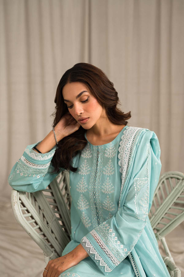 SEHAR BY MIRAJ- LAWN 3PC EMBROIDERED SHIRT WITH ORGANZA EMBROIDERED DUPATTA WITH TROUSER-KUN-2805