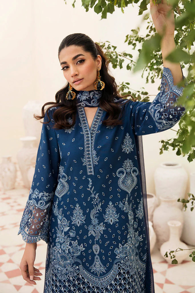 AFROZE-3PC LAWN EMBROIDERED SHIRT WITH CHIFFON EMBROIDERED DUPATTA AND TROUSER-KUN-3596