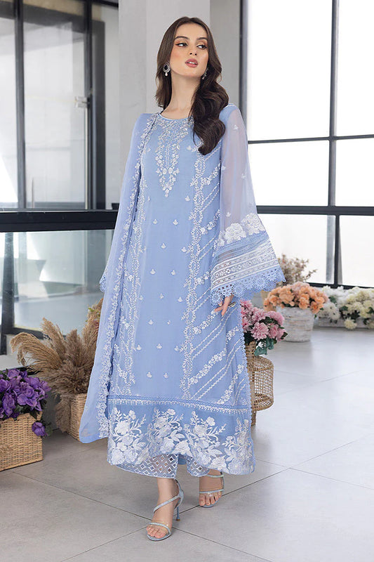 AZURE - 3PC ORGANZA EMBROIDERED LAWN SHIRT WITH ORGANZA EMBROIDERED DUPATTA AND TROUSER-KUN-2618