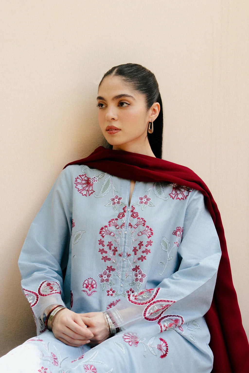 ZAHRA SHAHJAHAN-3PC DHANAK EMBROIDERED SUIT-KUN-4215