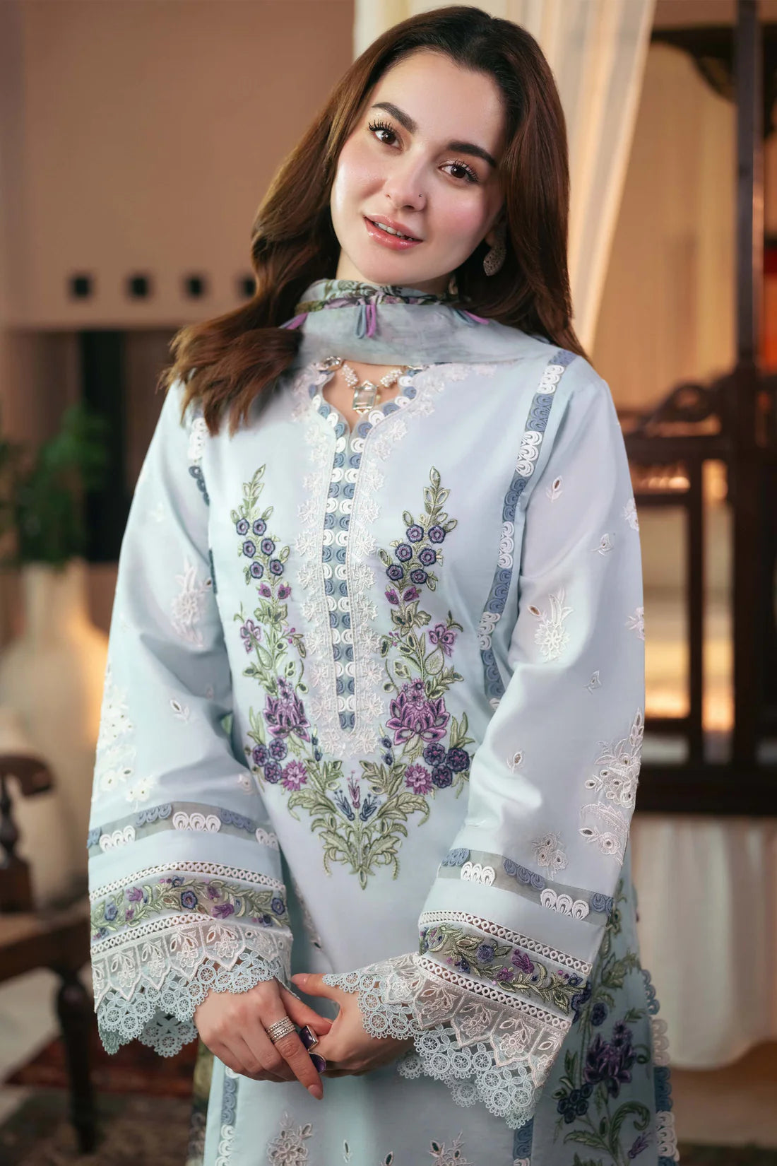 QALAMQAR-3PC DHANAK EMBROIDERED SUIT-KUN-4140