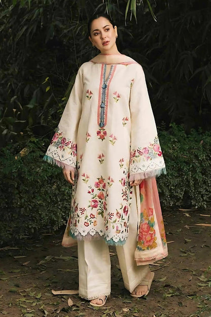 ZAHRA SHAHJAHAN- 3PC LAWN EMBROIDERED SHIRT WITH MONARK PRINT DUPATTA-KUN -3529