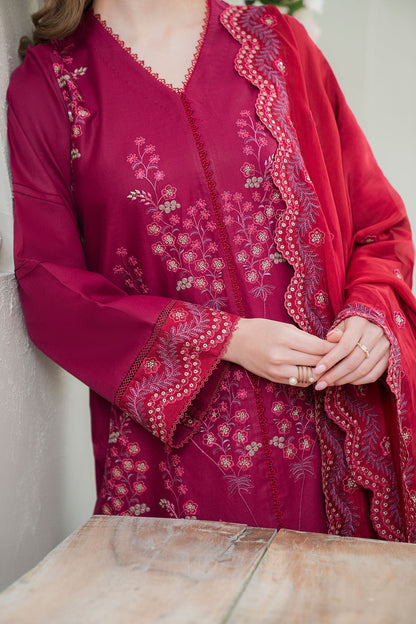 ZIVA- LAWN 3PC EMBROIDERED SHIRT WITH BAMBER CHIFFON EMBROIDERED DUPATTA WITH TROUSER -KUN- 2741