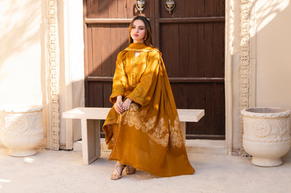 MIRAKHI-3PC LAWN CHIKENKARI EMBROIDERED SHIRT WITH LAWN JAQUARD PRINT DUPATTA -KUN-2001-M
