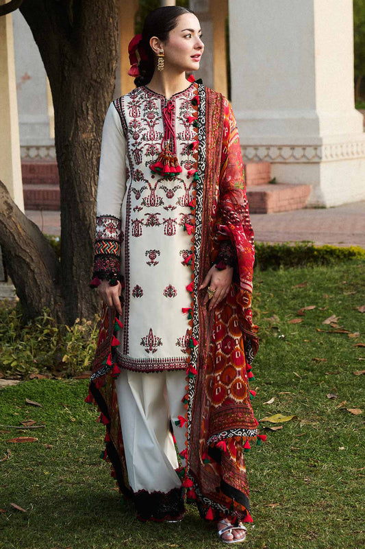 HUSSAIN REHAR- 3PC LAWN EMBROIDERED SHIRT WITH MONARK PRINT DUPATTA & TROUSER-KUN -3602