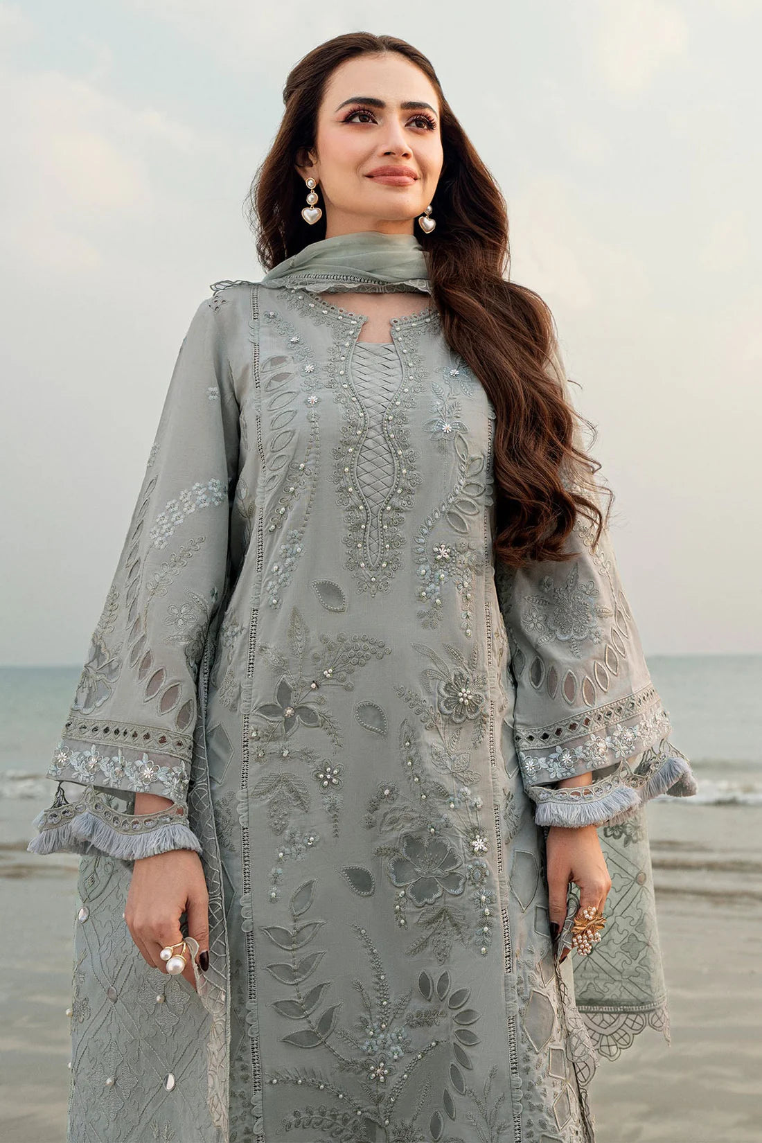 NUREH-3PC DHANAK LASER WORK EMBROIDERED SUIT- KUN-4244